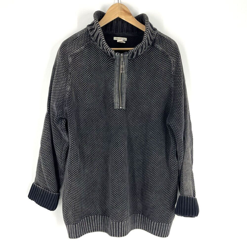 Carbon 2 Cobalt Sweater Size XL Mens Hi Def 1/4 Zip Birdseye Knit Chunky Heavy